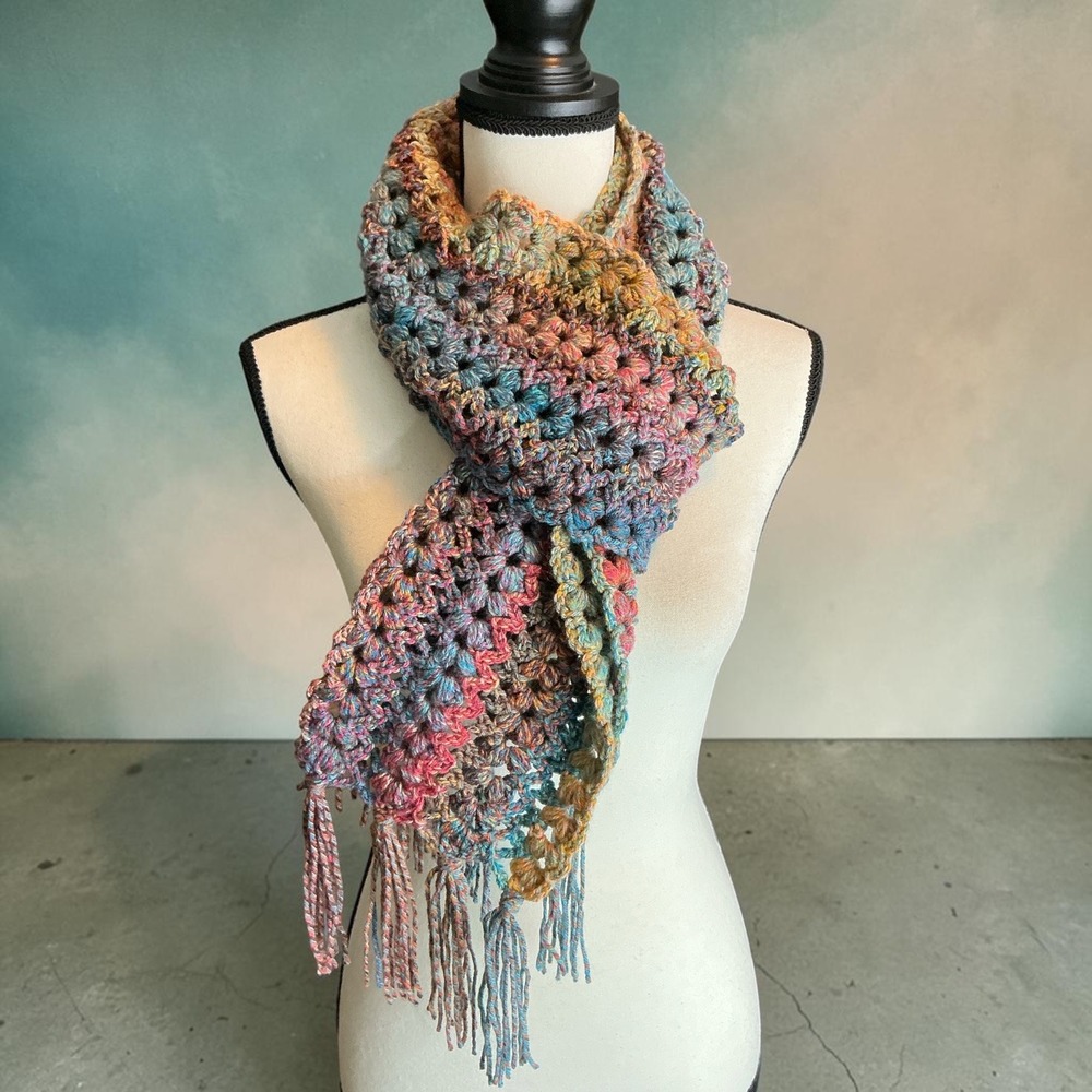 Handmade Superbloom Multicolor Crochet Scarf Women OS Tassel Fringe Boho